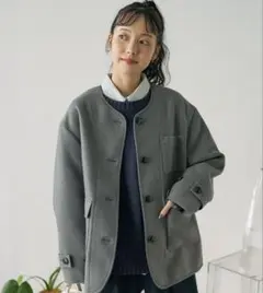 FREAK'S STORE ノーカラー モッサコート(チャコールグレー)