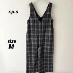 r.p.s チェック柄　Vネック　サロペット　オールインワン　グレー　M