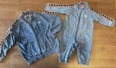 【美品】デニムブルー　ロゴテープロンパース&ジャージ長袖ジャケット　セット