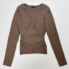 SHEIN レイヤード風 リブニット トップス 長袖 ブラウン S 着痩せ効果