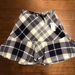 【新品】ブルーレーベルクレストブリッジ ウールチェックミニスカート 36 紺×白