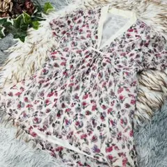 Laura Ashley ピンク花柄ブラウス　シルク100% 13号　XLサイズのサムネイル