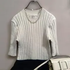 日本製【センスオブピース】アーバンリサーチ ５分袖 ニット フリーサイズ オフ白