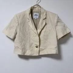 ✨良品✨ ザラ【S】ジャケット クロップド丈 ベージュ 春夏 半袖 脚長効果