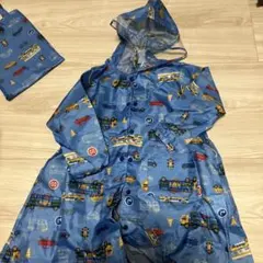 Kids Foret 乗り物柄 レインコート ブルー Mサイズ