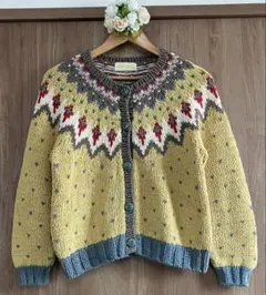 ☆PINK HOUSEフェアアイル柄　ヴィンテージイエロー　ニットカーディガン