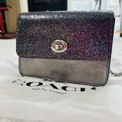 極美品 Y2K COACH チェーンショルダーバッグ　グリッター ターンロック