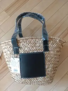 ストローかごバッグ　黒