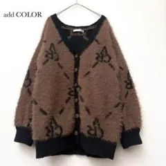 しまむら add COLOR カーディガン 総柄 Ｖネック 【M】 茶色