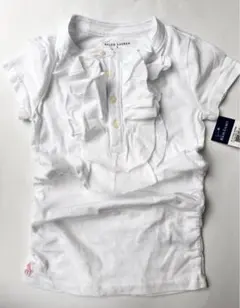 5/110ラルフローレン胸元フリルトップスTシャツ白Polo女の子