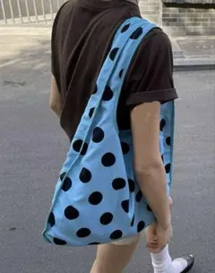 SHEIN　トートバッグ　ショルダーバッグ　ブルー　ドット　軽量