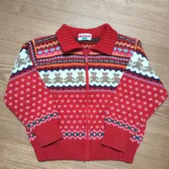 【ミキハウス】美品♡ニット　カーディガン　ノルディック柄　昭和レトロ　赤　くま