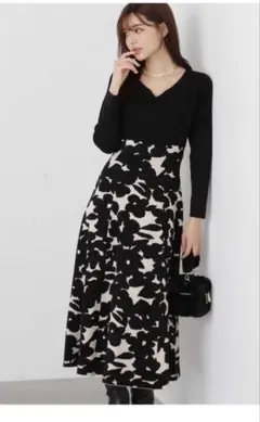 プロポーションボディドレッシング　ジャガードフラワーニットワンピース