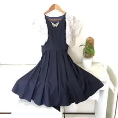 ネイビーフレアドレス 結婚式二次会など着用　単体でストールなどに変更コーデも可能