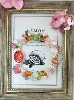 天然石ブレスレット　ローズクォーツ　ピンクトルマリン　薔薇 マルチカラー