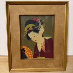 文化刺繍 額装 額縁付き 京都 金閣寺 舞妓 紅葉 ハンドメイド 壁掛け