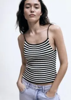 h&m リブニットキャミトップス　ボーダー　Sサイズ