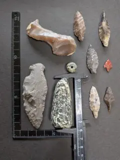 石器セット(出土品)激レア商品5点 石銛、石篦、石蚤、石包丁？船底型石器 石器セット(出土品)激レア商品5点 石銛、石篦、石蚤、石包丁？船底型