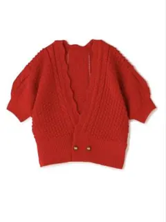 ［N.］赤 半袖ニットカーディガン