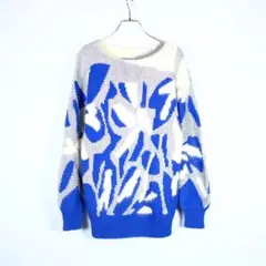 1970s ビンテージ　モヘア混　総柄ニットセーター　アート　ユーロ　デザイン