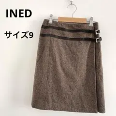 INED イネド ブラウン ラップスカート ベルト付 膝丈 サイズ9のサムネイル