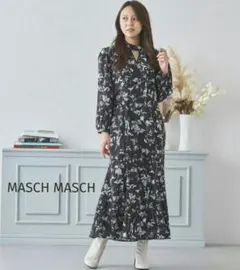 MASCH MASCHミッシュマッシュ ぼかしフラワータイ長袖ワンピースS〜M