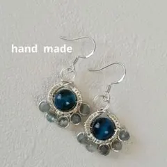 ハンドメイドピアス　天然石　ブルータイガーアイ　カイヤナイト