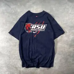 古着Hanesカレッジロゴ Tシャツ紺ヘビーウェイトYt069