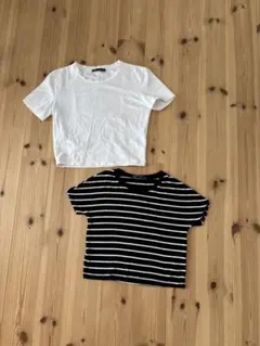 ZARAホワイトTシャツとブラックストライプTシャツセット