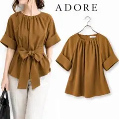 極美品 ADORE　アドーア 2WAYリボンギャザーブラウス38茶のサムネイル