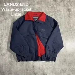 LANDS’ END古着ウォームアップジャケット短丈Lサイズ紺/赤リブ付き