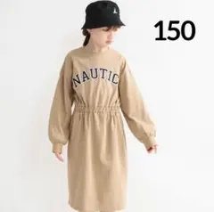 NAUTICA ノーティカ ロゴアップリケ長袖ワンピース