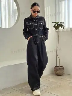 未使用【DAZY/セットアップ】ブラックデニム　ジャケット&パンツ