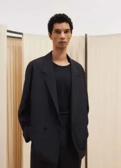 LEMAIRE ダブルブレスト ワークウェアジャケット 46 黒 ウールのサムネイル