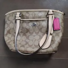 紐無し　Coach ベージュ ロゴ柄 ショルダーバッグ