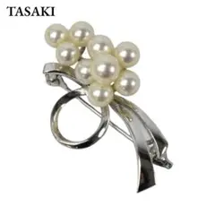 未使用品 タサキ ブローチ シルバー 真珠 コサージュ リーフ フラワー