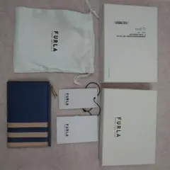 【美品】FURLA　フラグメントケース ブルーグレー/ベージュ