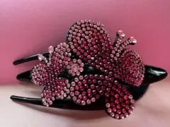 蝶デザイン ヘアクリップ ピンクストーン