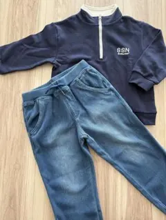 【新品・タグ付】シシュノン ハーフジップ ＆ トップバリュ デニムパンツ セットのサムネイル