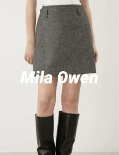 【美品】Mila Owen ダブルウエストツイードミニスカート ブラック