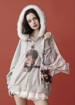 【monchhichi×jouetie】ファードッキングZIPフーディ グレー