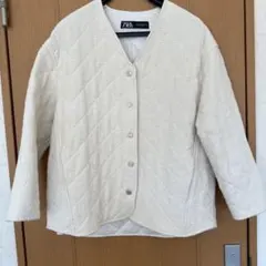 ZARA アイボリー キルティングジャケット