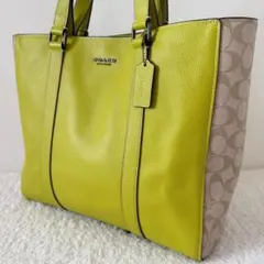 【美品】COACH ビジネストート オールレザー ダブルハンドル シグネチャー