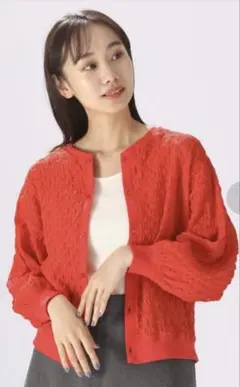 ニコアンド　ポコポコレースカーディガン　レッド