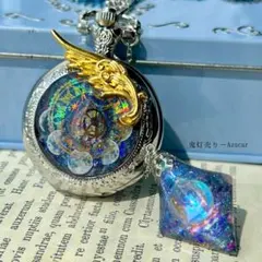 蓄光】ルナフラッシュ入り八面体懐中時計｜歯車×蒼宇宙｜電池交換可 
