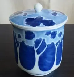 備前有田焼 初期深川製磁 染付 蓋付湯呑 陶芸 焼き物 木箱付