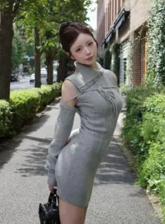 Darich デザインネックニットミニワンピース black 黒