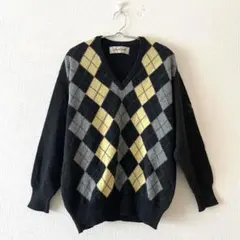 ☆【ライルアンドスコット】ニット アーガイル柄 毛100％ Vネック 40