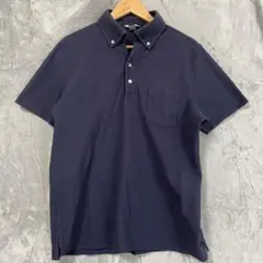 【L1886】Eddie Bauer ボタンダウン 開襟ポロシャツ L ネイビーのサムネイル