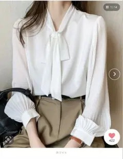 ※最終お値下げしました　ホワイト ボウタイ シフォンブラウス